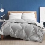 Organic Lightweight Feathers Down Comforter Queen Size | Thin All-Season Duvet Insert for Warm Weathers/Hot Sleepers | 100% Cotton Geometric Quilted Summer Blanket (90x90, Cloud Grey)