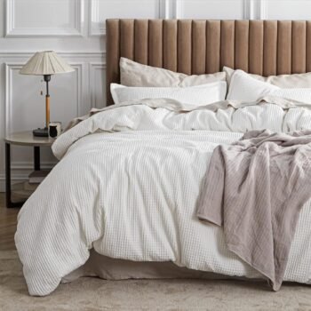 Cotton Duvet Cover King - 100% Cotton Waffle Weave Coconut White Duvet Cover King Size,  and Breathable Bedding Set for All Season, 3 Pieces, 104"x90"