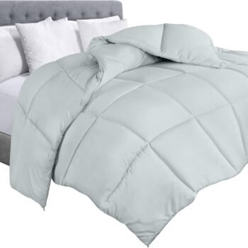 Bedding Comforter Duvet Insert - Quilted Comforter with Corner Tabs - Box Stitched Down Alternative Comforter (Twin, Light Grey)