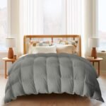 Lightweight Goose Feather Comforter Oversized Queen Size, Summer Duvet Insert for Hot Sleepers/Warm Weather, Hotel Collection Comforter with 100% Cotton Cover (98x98 Inch, Grey)