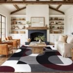 Burgundy Modern Geometric Area Rug, Overlapping Circle Pattern, Non-Shedding, High-Impact Focal Piece for Grand Living Room, Dining Room and Office, 10' x 14'