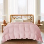 Lightweight Goose Feather Comforter Full/Queen Size, Summer Duvet Insert for Hot Sleepers/Warm Weather, Hotel Collection Comforter with 100% Cotton Cover (90x90 Inch, Pink)