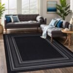 Non Slip Area Rugs 5x7 Modern Bordered Non Skid Rubber Backing Soft Area Rug for Living Dining Room Easy to Clean Non Shedding Kitchen Bedroom Indoor Carpet 5 x 7 Black