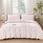 Pink Daisy Floral Duvet Cover Set 3pcs King Size Botanical Flower Bedding Comforter Cover Set 100% Cotton 1 Duvet Cover 104"x90" 2 Pillow Shams, Comforter Not Included