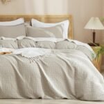 Waffle Weave Duvet Cover Set Queen Size, No Snagging Ultra Soft Luxury Textured Breathable Comforter Cover for All Season 3pcs, Durable Bedding Duvet Set with 2 Pillow Shams, 90"x90", Linen