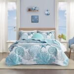 3 Piece Coastal Quilt Sets King Size - Reversible Microfiber Quilts with 2 Shams Soft Lightweight Beach Bedding Nautical Bedspread Coverlet Summer Comforter Set for All Season, 106''x96''