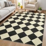 6x9 Modern Checkered Area Rug, Geometric Farmhouse Washable Rugs for Living Room Bedroom, Soft Low Pile Non Slip Diamond Floor Mat Plaid Print Throw Rug Indoor Carpet Kids Room Classroom