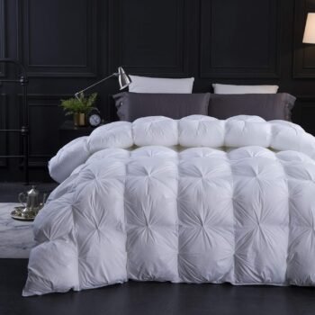 Pinch Pleat Goose Feathers Down Comforter Queen Size Duvet Insert,750+ Fill Power,1200TC 100% Cotton Fabric,Premium White Comforter for All Seasons with 8 Tabs.