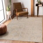 Collection High-Low Beige Indoor Area Rug, 9'x12', Modern, Contemporary, Geometric, Bohemian, Bedroom, Kitchen, Living Room, Non Shedding Carpet
