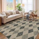 Easy Jute Rug 6x9 Checkered Rugs: Washable Woven Area Rug Non Slip Non Shedding Indoor Outdoor Carpet for Living Room Bedroom Dining Room Farmhouse Patio (6'x9' Black Diamond)