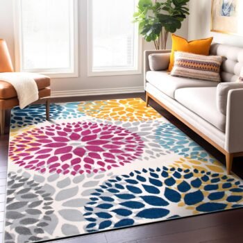 Modern Floral Circles Design for Living Room,Bedroom,Home Office,Kitchen Non Shedding Area Rug 10' x 14' Multi