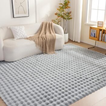 Indoor Area Rug, 3D Bubble Washable Home Decor Carpet for Living Room, Bedroom, 4' W × 6' L, Grey
