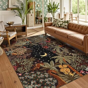 5x7 Jungle Area Rug Washable Rugs for Living Room Bedroom, Soft Low Pile Non Slip Accent Floor Mat Animal Print Throw Rug Indoor Carpet Dining Room Playroom