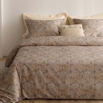 Egyptian Cotton Duvet Cover Queen Size Sateen Weave, Silky Soft Boho Duvet Cover Zipper Closure, Long Staple Cotton Bed Linen Paisley Pattern 3Pcs