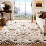 Tassel Shag Collection Area Rug - 8' Square, Ivory & Brown, Non-Shedding & Easy to Clean, Plush High-Low Texture, Ideal for Living Room, Bedroom, Dining Space (MTS688A)